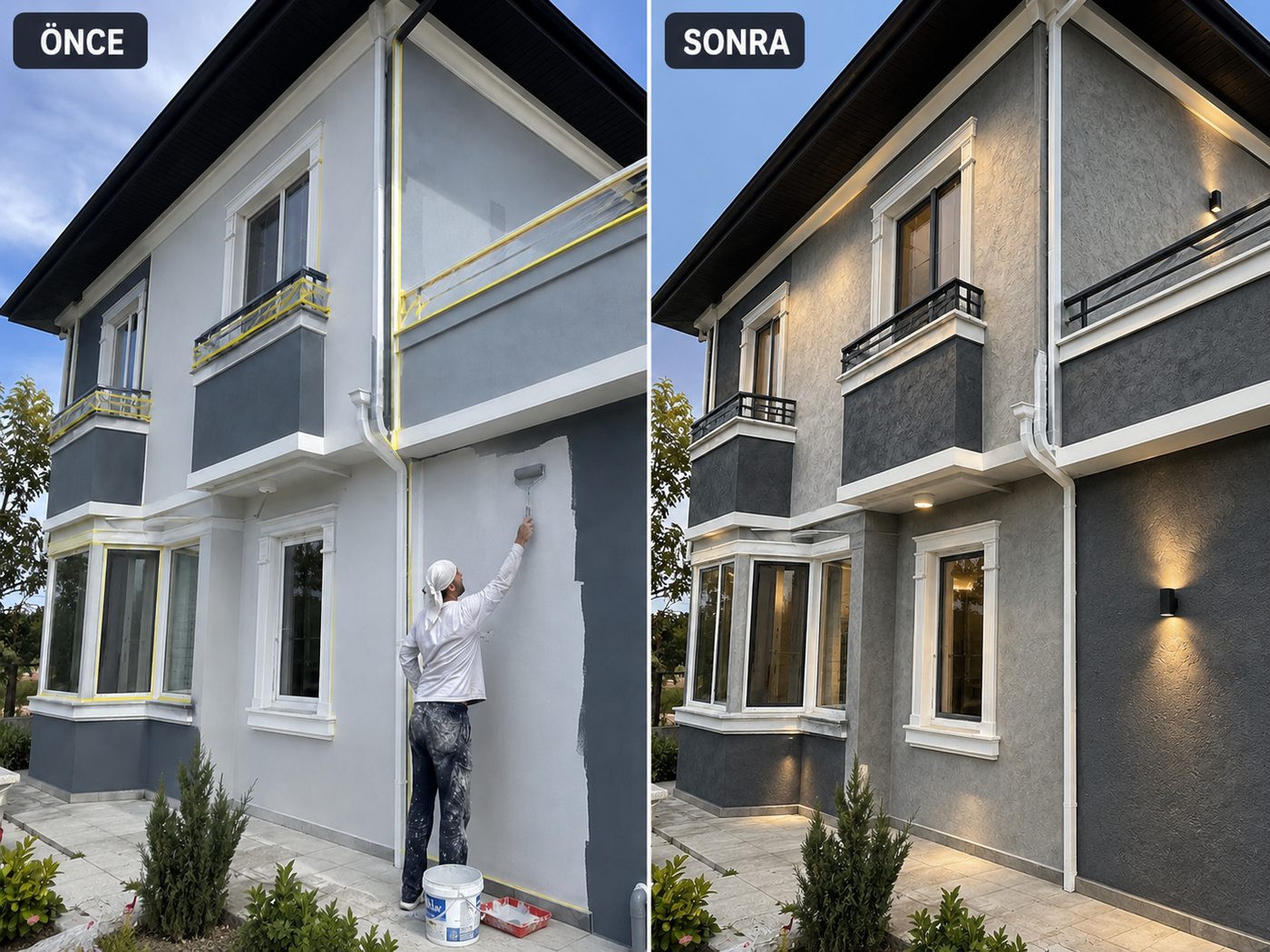 Tire dış cephe boya öncesi ve sonrası