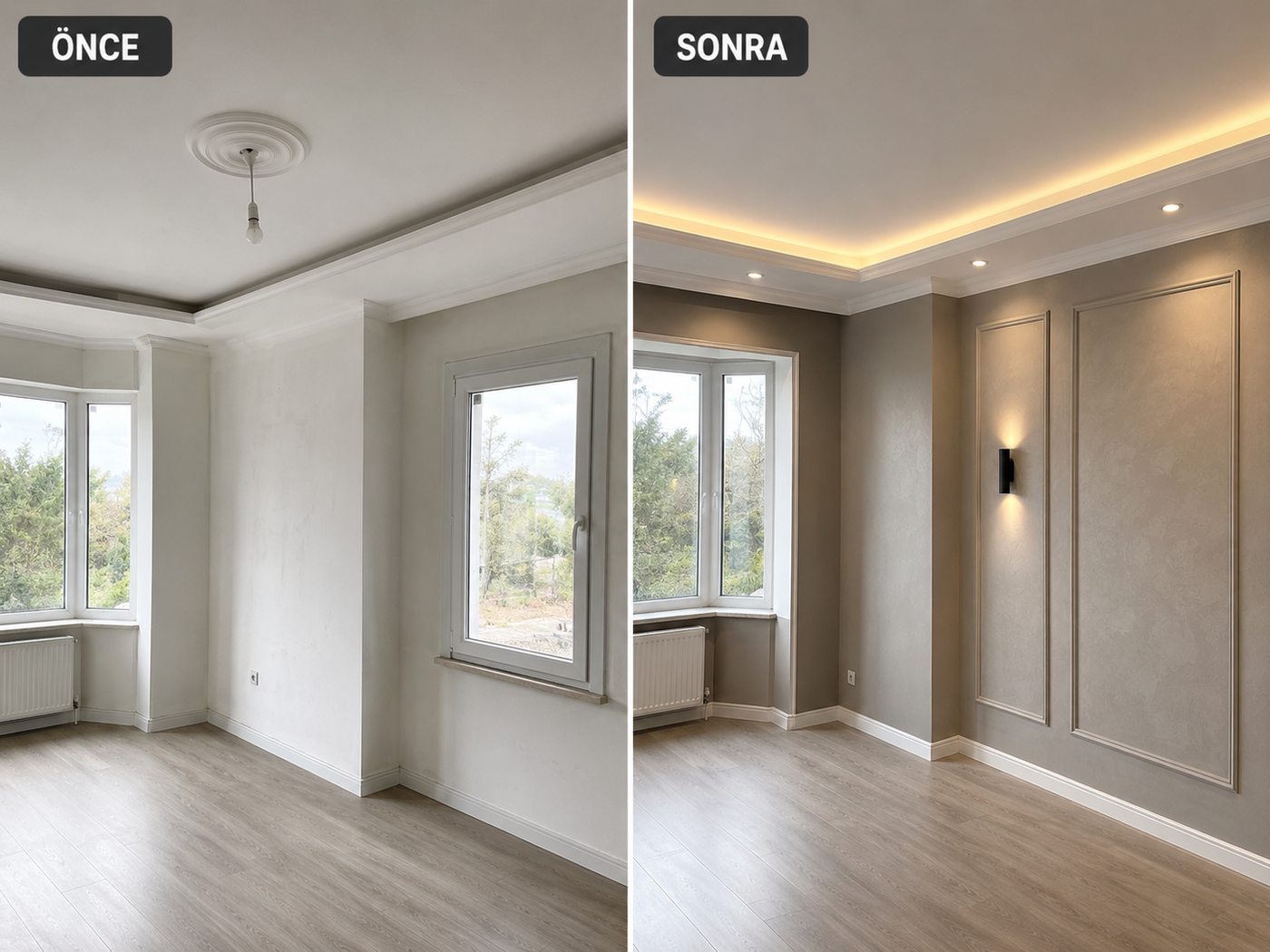 Tire iç cephe boya öncesi ve sonrası